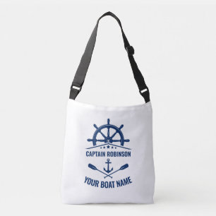 Nautical Anchor Oars Wheel Captain & Boat Name Crossbody Bag