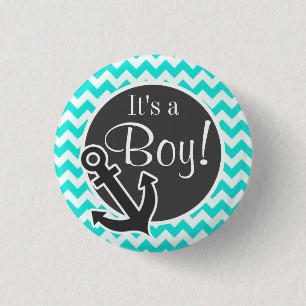Nautical Anchor on Aqua Colour Chevron 3 Cm Round Badge