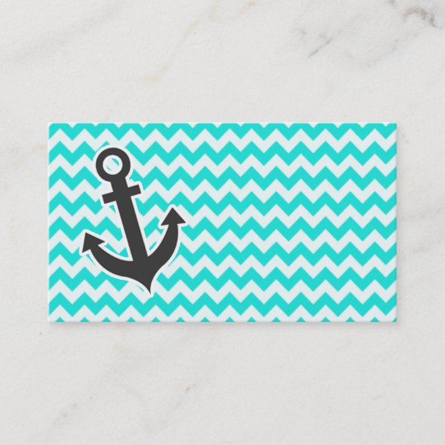 Nautical Anchor on Aqua Colour Chevron Business Card (Front)