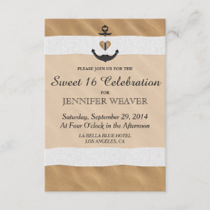 Nautical Anchor On Beach Sand and White Ribbon Invitation