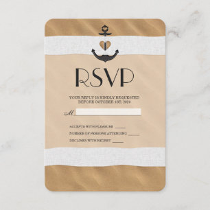 Nautical Anchor On Beach Sand and White Ribbon RSVP Card