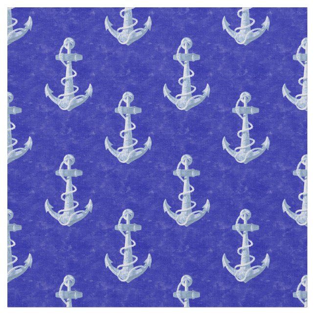 Nautical Anchor on Blue Fabric (Close Up)