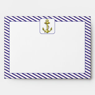 Nautical Anchor on Blue Stripe Wedding Envelope