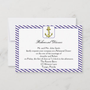 Nautical Anchor on Blue Wedding Rehearsal Dinner Invitation