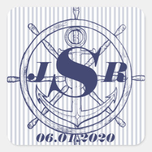 Nautical Anchor on Grey Stripe Monogram Sticker