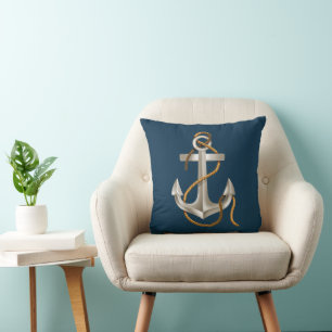 Nautical Anchor On Navy Blue Cushion