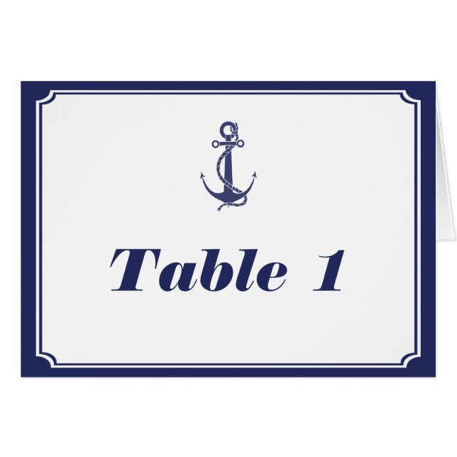 Nautical Anchor on Navy Table Number tent (Front Horizontal)