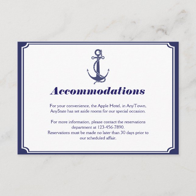 Nautical Anchor on Navy Wedding Insert (Front)