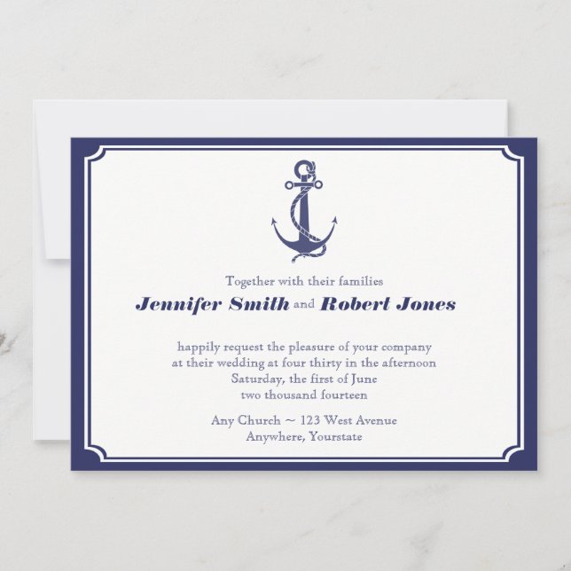 Nautical Anchor on Navy Wedding Invitation (Front)