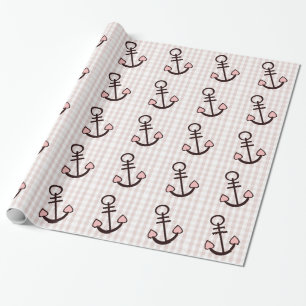 Nautical Anchor on pink gingham - Wrapping Paper