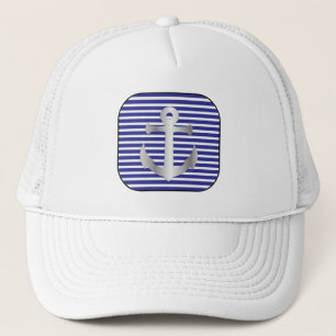 Nautical Anchor on Silver and blue Black frame Trucker Hat