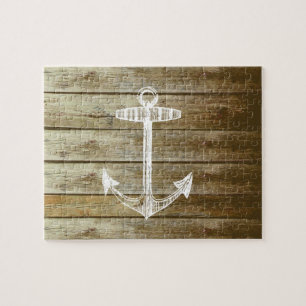 Nautical Anchor on wood graphic Jigsaw Puzzle