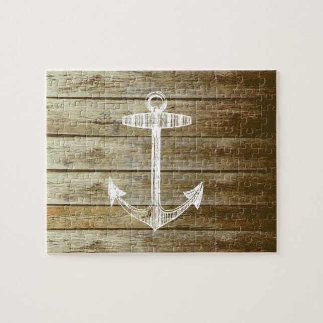 Nautical Anchor on wood graphic Jigsaw Puzzle (Horizontal)