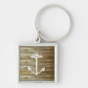 Nautical Anchor on wood graphic Key Ring