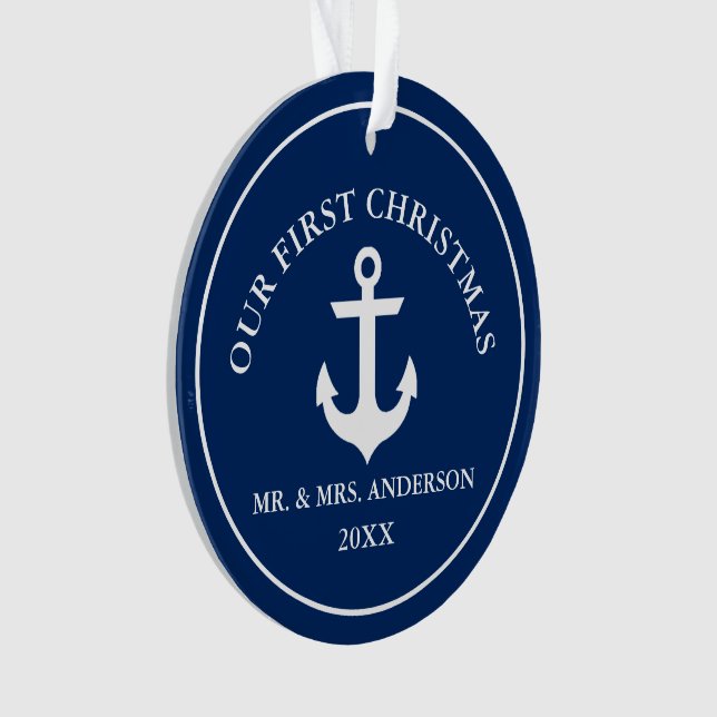 Nautical Anchor Our First Christmas Blue Ornament (Front)
