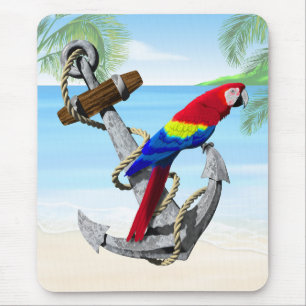 Nautical Anchor Parrot Mouse Pad