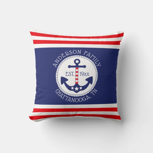 Nautical Anchor Patriotic Family Name Cushion (Front)