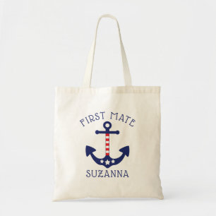 Nautical Anchor Patriotic First Mate Add Name Tote Bag