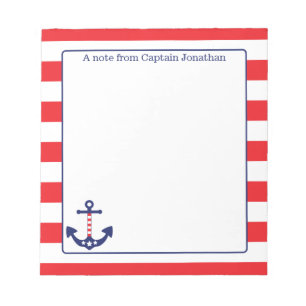 Nautical Anchor Patriotic Red Stripes Monogram Notepad