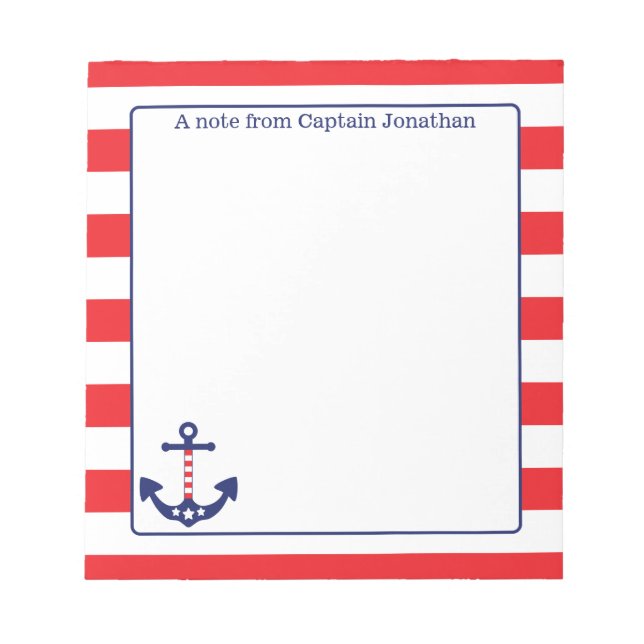 Nautical Anchor Patriotic Red Stripes Monogram Notepad (Front)