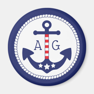 Nautical Anchor Patriotic Stars & Stripes Monogram Magnet