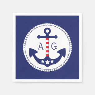 Nautical Anchor Patriotic Stars & Stripes Monogram Napkin