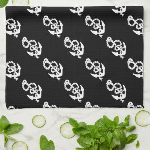 Nautical Anchor Pattern Black or Any Colour Tea Towel