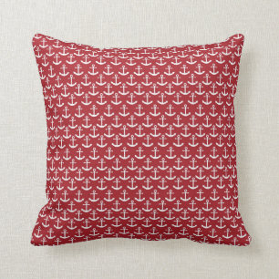 Nautical Anchor Pattern in Red Cushion