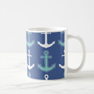 Nautical Anchor Pattern Navy Blue and Teal Coffee Mug