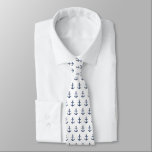 Nautical Anchor Pattern Navy on White Tie<br><div class="desc">A unique necktie featuring an elegant navy on white anchor pattern.</div>