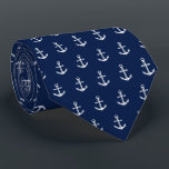 Nautical Anchor Pattern Navy | White Tie<br><div class="desc">A unique dark navy tie featuring an elegant navy and white anchor pattern.</div>