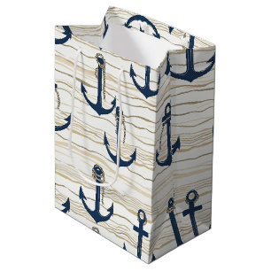 Nautical Anchor Pattern on Driftwood (1) Medium Gift Bag