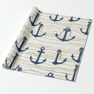 Nautical Anchor Pattern on Driftwood (1) Wrapping Paper