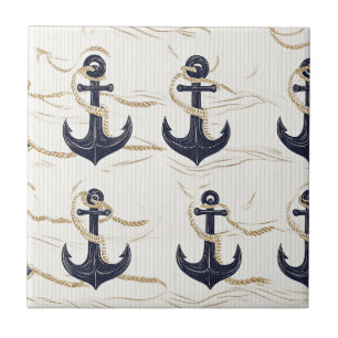 Nautical Anchor Pattern on Driftwood (2) Ceramic Tile