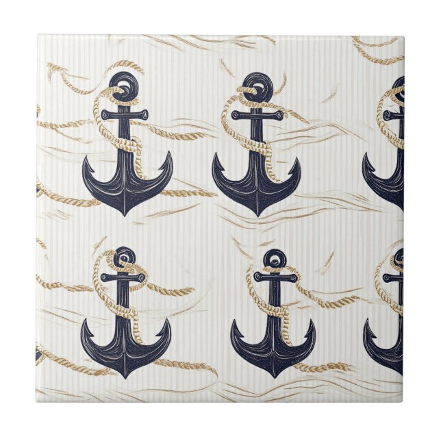 Nautical Anchor Pattern on Driftwood (2) Ceramic Tile (Front)