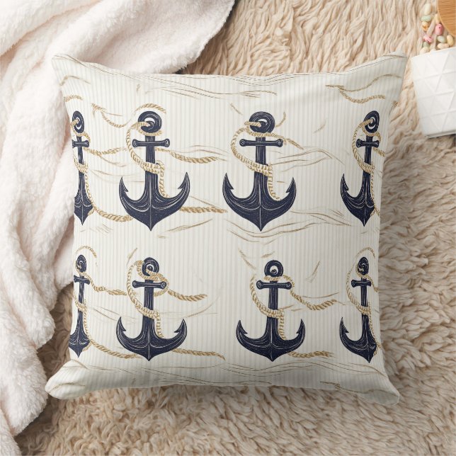 Nautical Anchor Pattern on Driftwood (2) Cushion (Blanket)