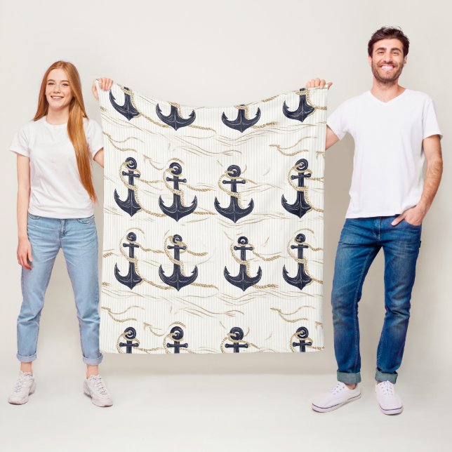 Nautical Anchor Pattern on Driftwood (2) Fleece Blanket (In Situ)