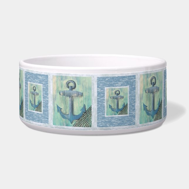 Nautical Anchor Pattern Pet Bowl (Front)
