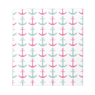 Nautical Anchor Pattern Pink and Aqua Notepad