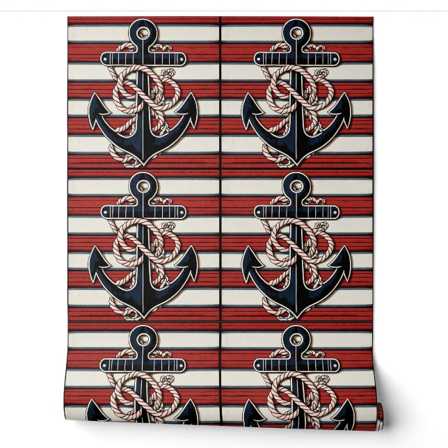 Nautical Anchor Pattern Wallpaper (Unrolling)