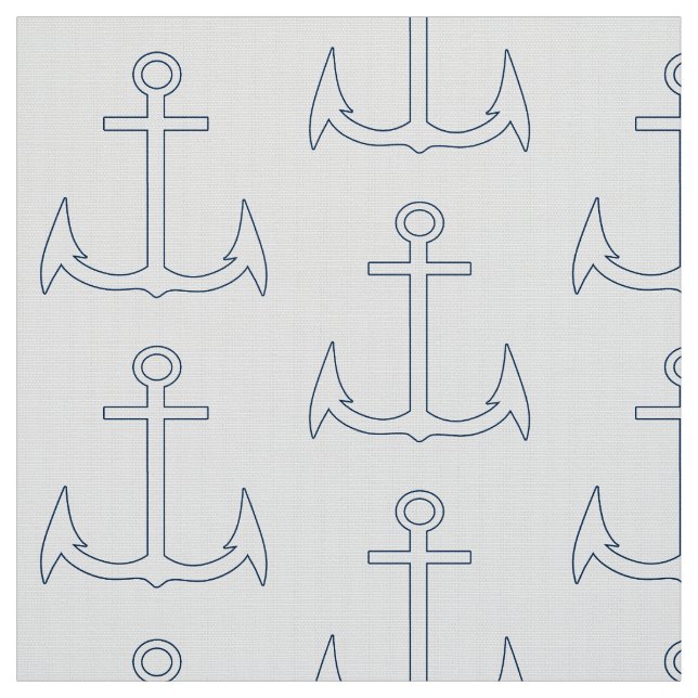 Nautical Anchor Pattern White Fabric (Swatch)