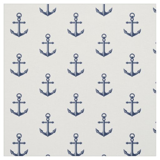 Nautical Anchor Pattern White on Navy Fabric | Zazzle
