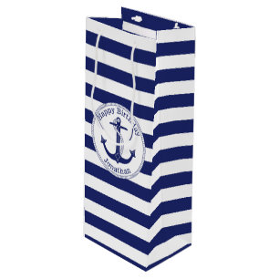 Nautical Anchor Personalised Birthday Wine Gift Bag