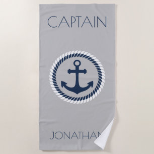 Nautical Anchor Personalised Captain Beach Towel