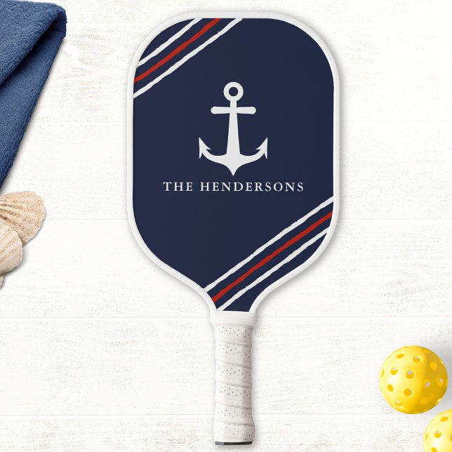 Nautical Anchor Personalised Dark Navy Blue Sport Pickleball Paddle (Creator Uploaded)