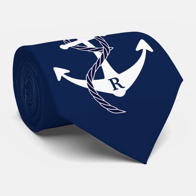 Nautical Anchor Personalised Initial Monogram Tie (Rolled)