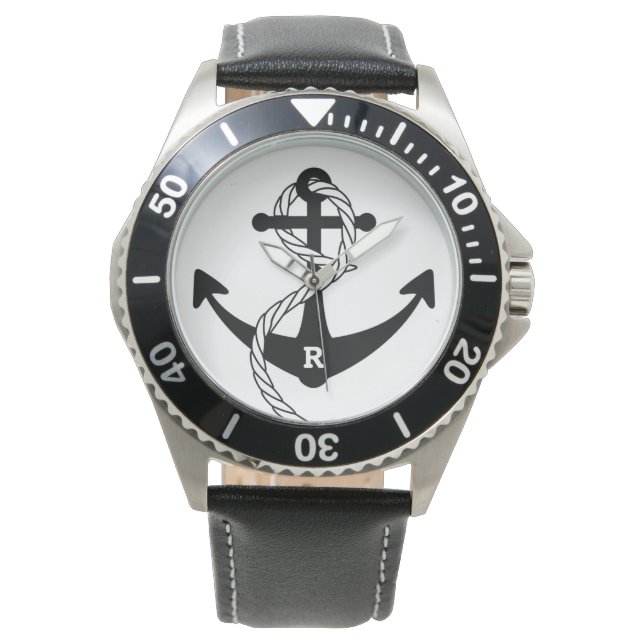Nautical Anchor Personalised Initial Monogram Watch (Front)