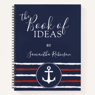 Nautical Anchor Personalised Red White Navy Blue Notebook