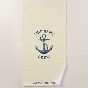 Nautical Anchor Personalised Ship's Crew Beach Towel
