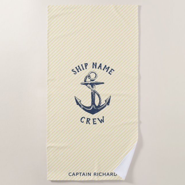 Nautical Anchor | Personalised Ship's Crew Beach Towel (Front)